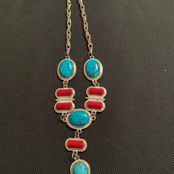 Jewelry - A nice copy of silver turquoise and coral necklace
